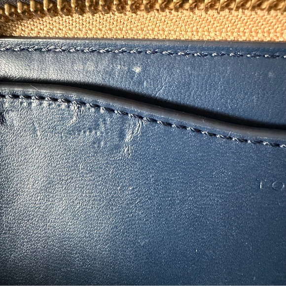 Tory Burch Taupe Zip Around Wallet with Blue Interior - Picture 11 of 13